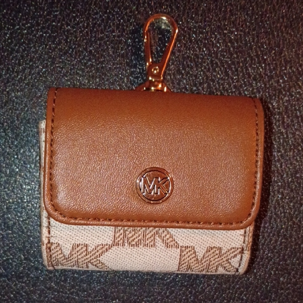 Michael Kors Brown and Tan Key & Card Holder with Monogram